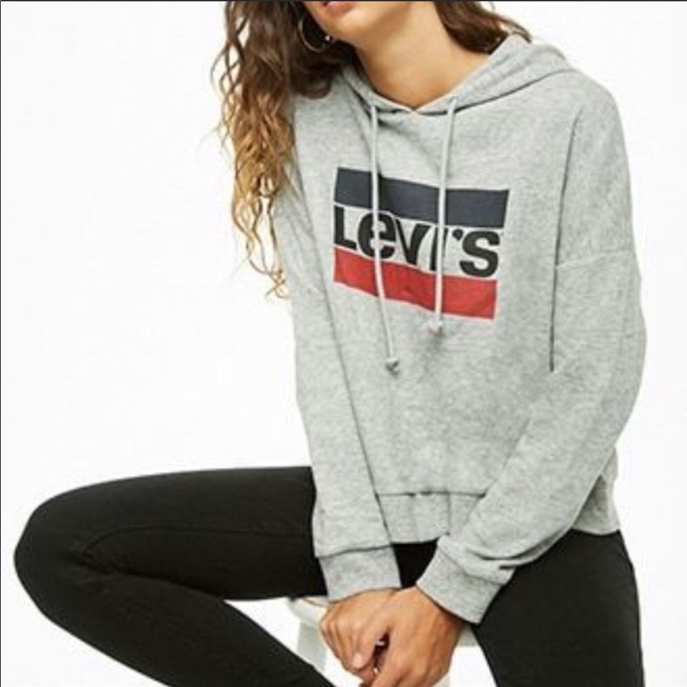 Levi’s Gray Logo Cropped Hoodie Medium